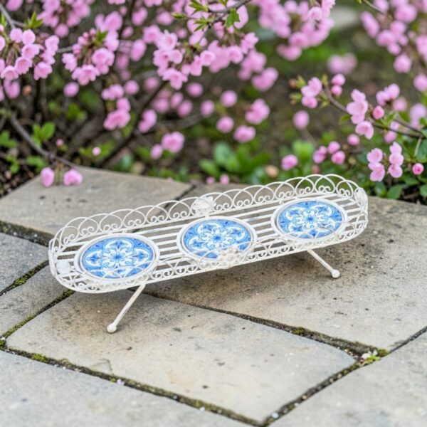 26.75" Montpellier Decorative Mosaic Plant Stand-Tray – Antique White "Écusson" & Antique Bronze "Antigone"