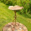 30.3" Tall Gold Birdbath-Feeder with Ornate Stand