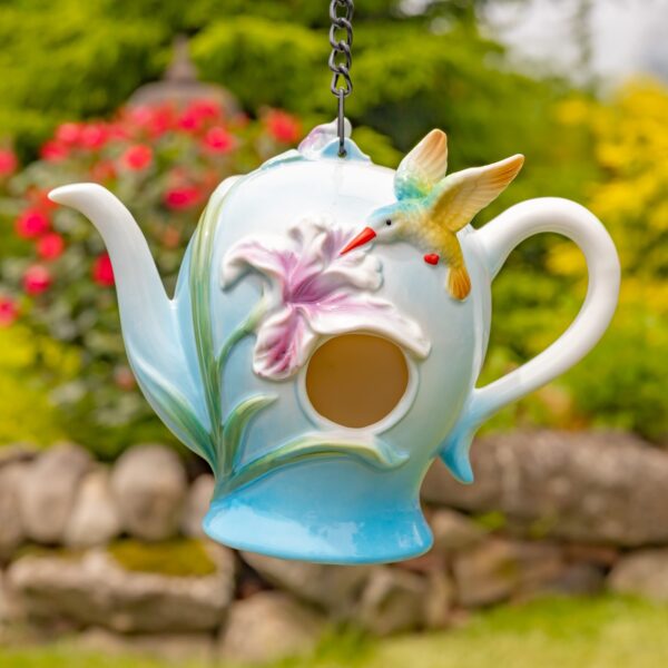 Set of 7 Hand-Painted Porcelain Teapot Birdhouses