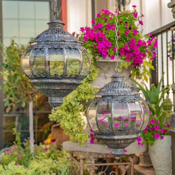 Hanging Round Iron & Glass Terrarium in Frosted Silver - 2 Size Options