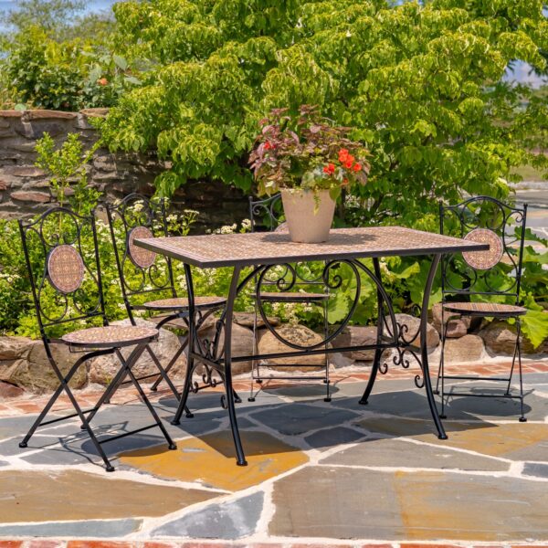 "Pelagia" Five Piece Rectangular Mosaic Garden Set - Tan/Yellow