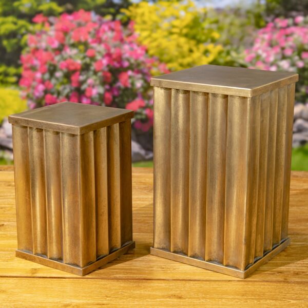 Set of 2 Assorted Gold Metal Decorative Pedestal Pillars (2 Assorted Colors)