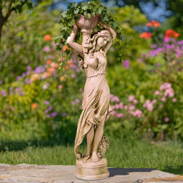 71" Tall Lady Statue Carrying Flower Pot "Keira" in 2 Color Options