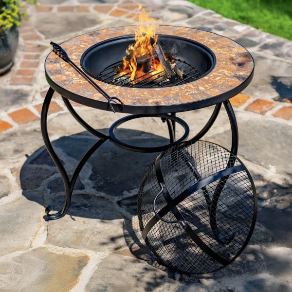 "Shenandoah" Large Mosaic Fire Pit Tile Metal 32.6"D. Round