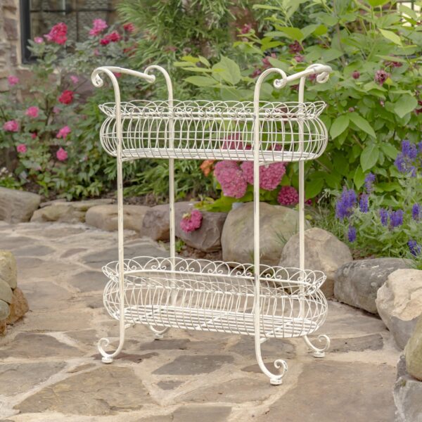 32.28" Tall Two-Tier Metal Oval Basket Plant Stand in 3 Color Options "Stephania"