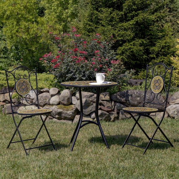 "Newport" Three Piece Mosaic Bistro Set - Gold, Blue & Orange
