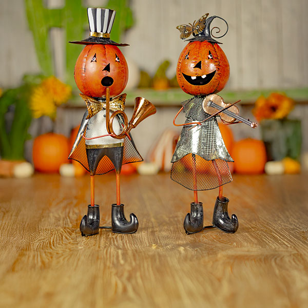 Set of 2 Metal Jack-O-Lantern Musician Couple