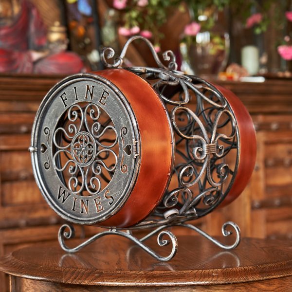 15.55" Tall Round Barrel-Shaped Wine Bottle Rack with Handle "Kakheti"