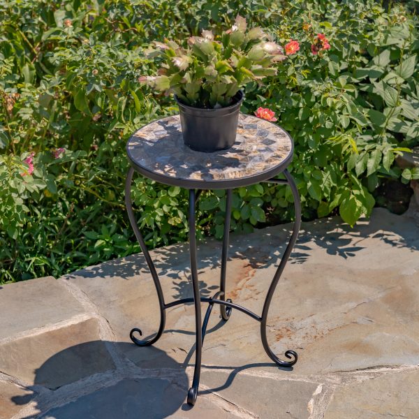 "St. Augustine" 22in Tall Mosaic Pedestal Plant Stand - Stone & Brown