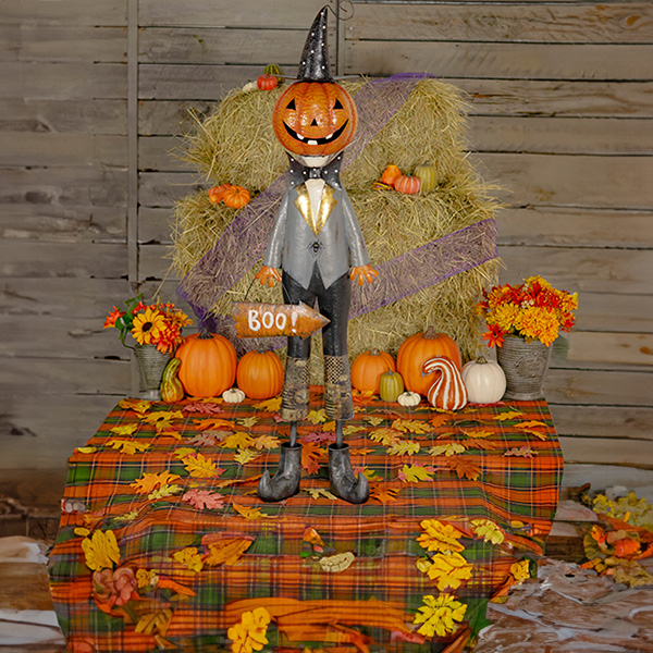 56.5in Tall Jack-O-Lantern Gentleman with Basket of Spiders Jack Arachnid