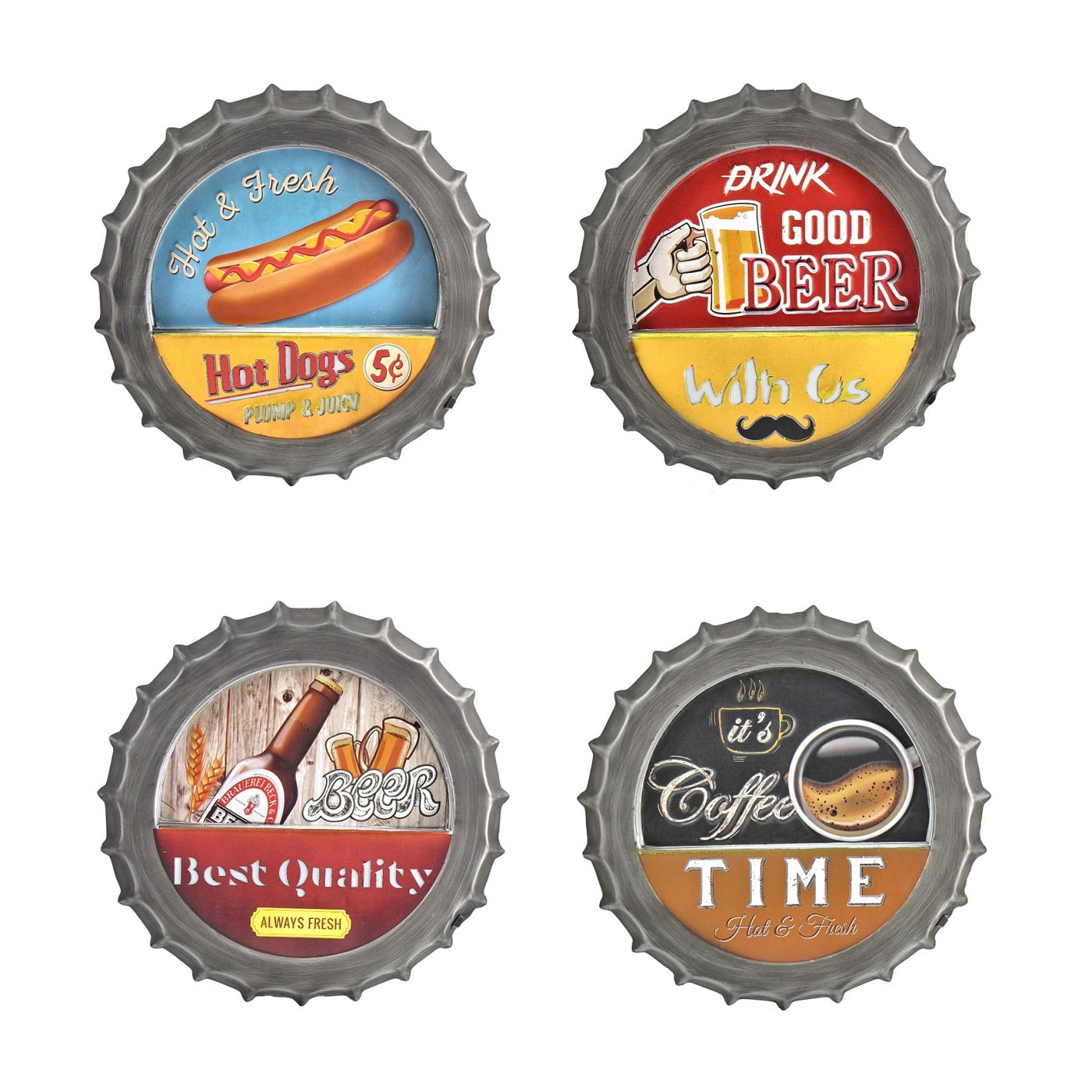 Set of 4 Light Up Bottle Cap Wall Decor