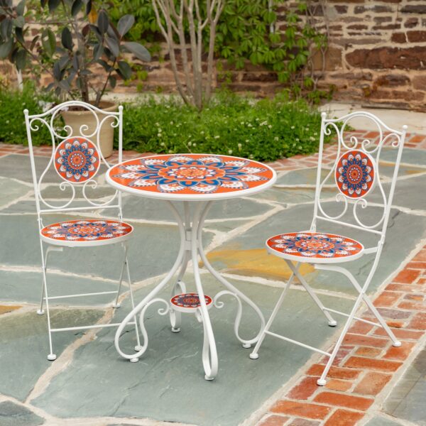 "Tivoli" Three Piece Round Mosaic Bistro Set - White/Red