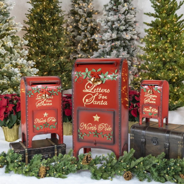 Set of 3 assorted size Christmas mailboxes Letters to Santa in red with gold details