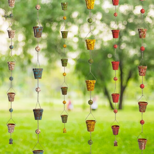 Set of 6 Hand-Painted Porcelain Bucket Rain Chains