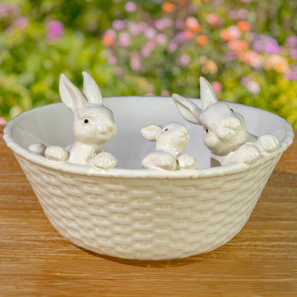 12" Ceramic Oval Basin with Peeping Bunnies