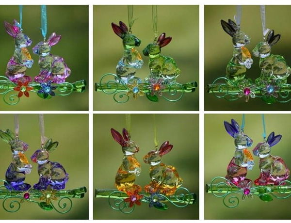 Set of 6 Assorted "Two Rabbits" Hanging Acrylic Ornaments