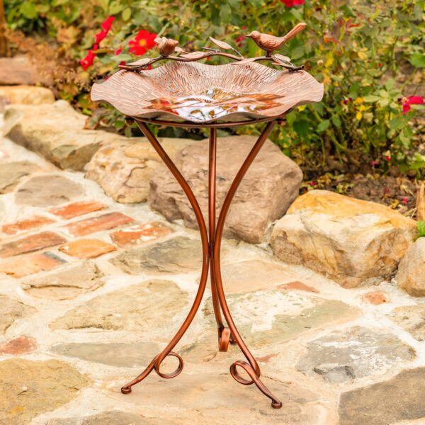 28.75" Tall Lilypad-Shaped Iron Birdbath "Olia"