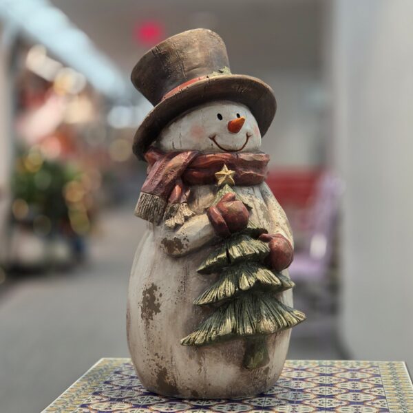 25" Vintage-Style Chubby Snowman Figurine with Christmas Tree "Casper"
