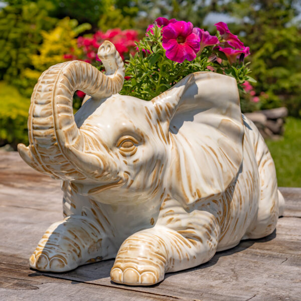 20" Hand Painted Ceramic Elephant Planter