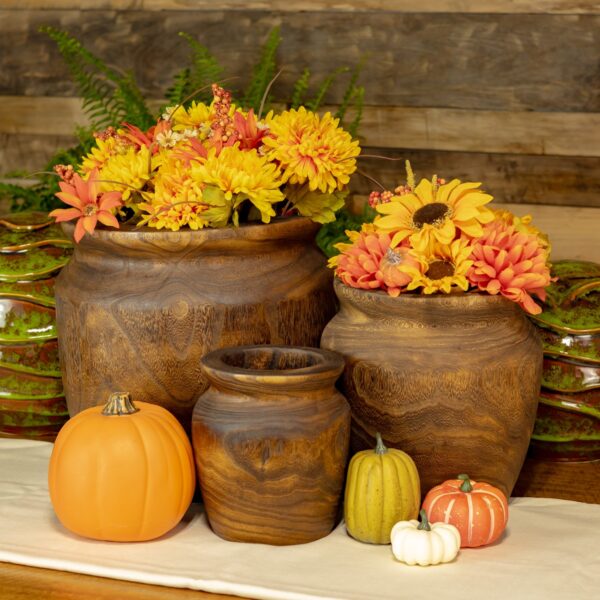 Set of 3 Assorted Round Wooden Planters "Ketchikan"