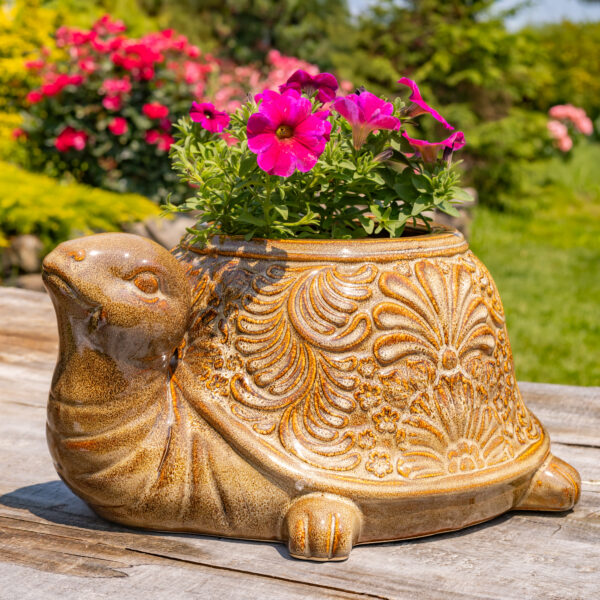 18.5" Hand Painted Ceramic Turtle Planter