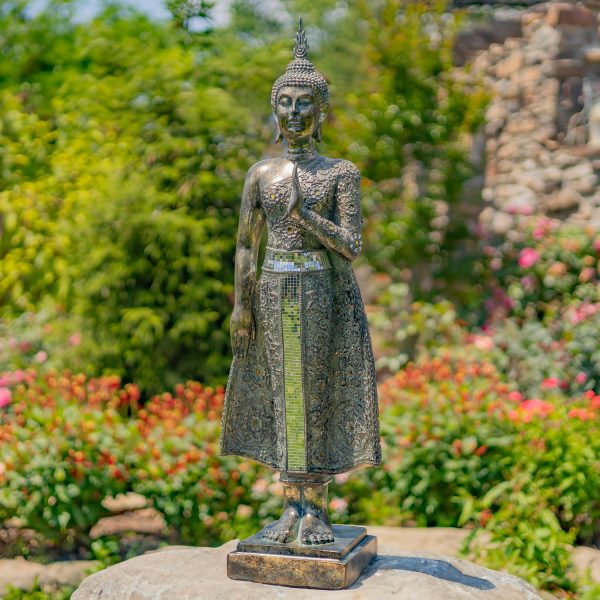 37.8 Tall Frosted Silver Standing Polyresin Buddha Statue