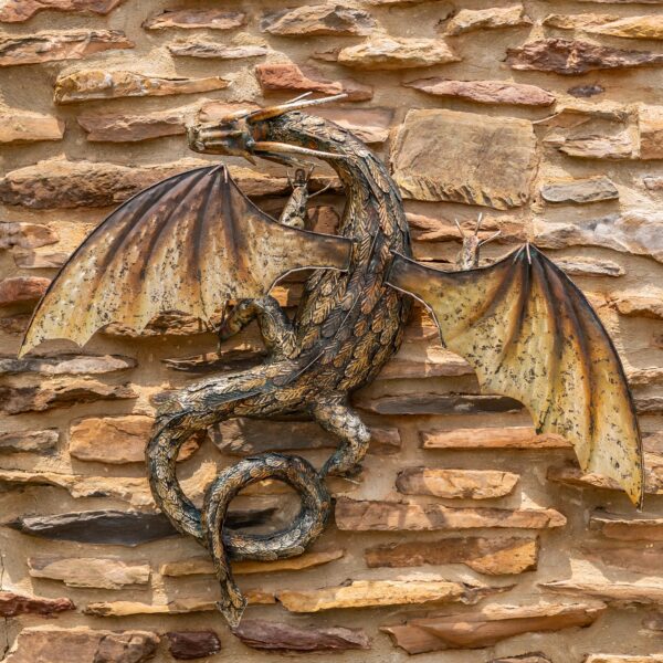 Metal Serpentine Dragon Wall Decoration with gold-black finish