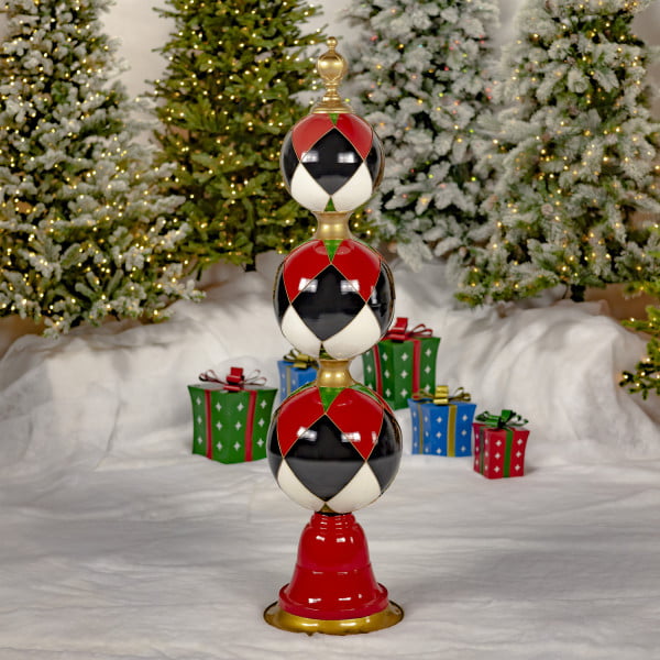 5.5 feet tall iron ornament tower decorative Christmas display with Argyle print and gold details