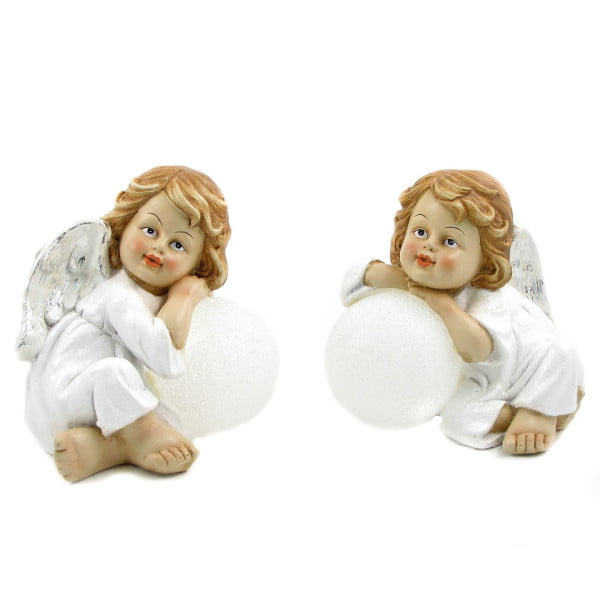 pair of Cherubs with illuminated snowballs