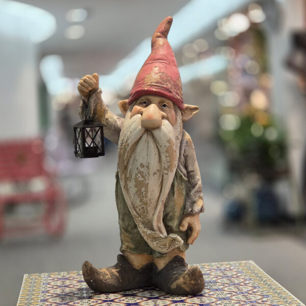 25" Vintage-Style Standing Garden Gnome with Lantern "Jibel-Brus"