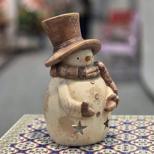 17" Tall Vintage-Style Snowman-Shaped Candleholder with Brown Hat