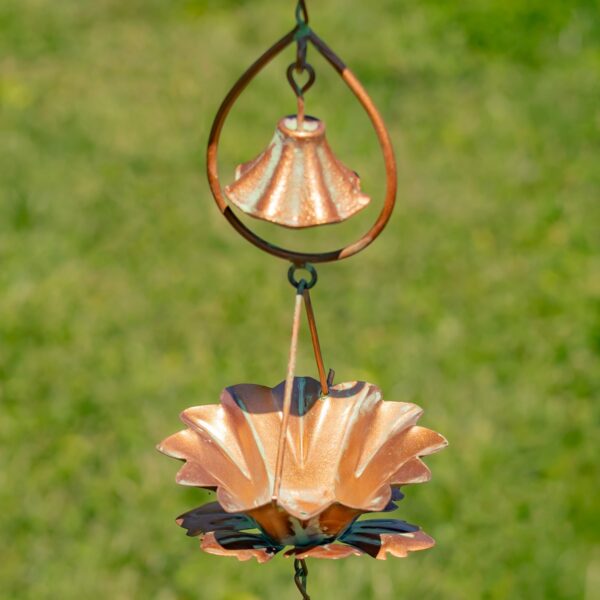 78.75" Long Iron Lotus Flower Rain Chain with Bell in Antique Copper