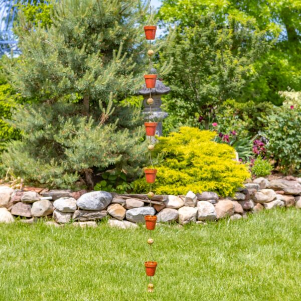 76.75" Long Hand Painted Multicolor Porcelain Bucket Rain Chain "Roan"