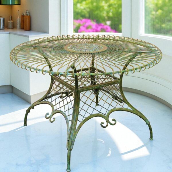 48" Victorian-Style Large Round Iron Garden Table – Antique Green