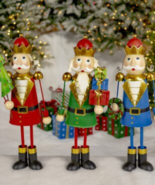 Set of 3 2 feet tall metal nutcrackers in red, green and blue Christmas decorations
