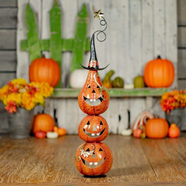 31" Tall Funny Iron Jack-O'-Lantern Totem Tower Halloween Decoration