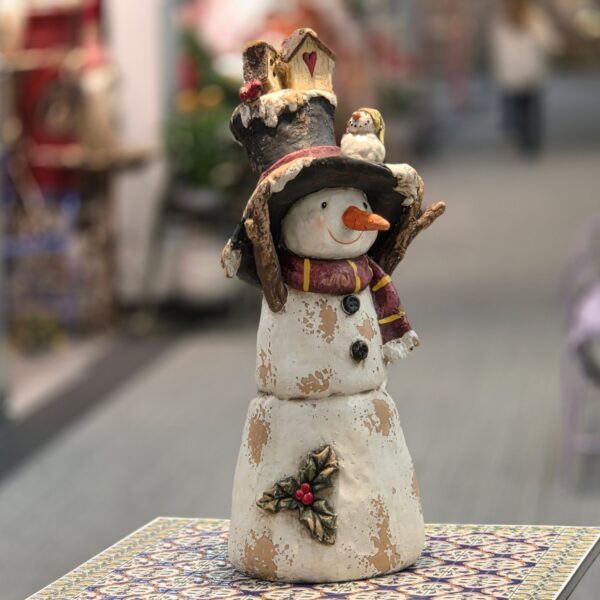 26" Tall Vintage-Style Skinny Snowman Figurine with Hat "Buddy"