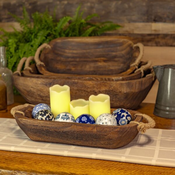 Set of 4 Assorted Oval Wooden Serving Trays with Rope Handles "Portsmouth"