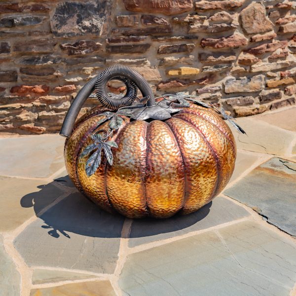32" Tall Gold-Brushed Iron Pumpkin Decoration