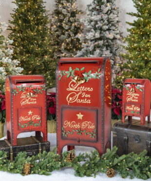 Set of 3 assorted size Christmas mailboxes Letters to Santa in red with gold details