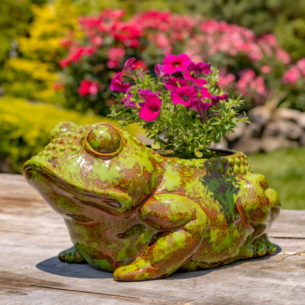 17" Hand Painted Ceramic Frog Planter