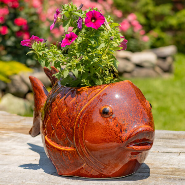 18.5" Hand Painted Ceramic Goldfish Flower Pot