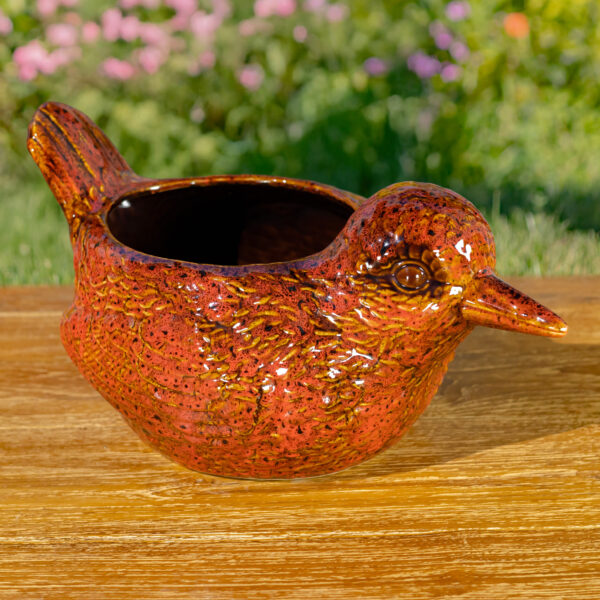 17.5" Hand Painted Ceramic Bird Planter in Red