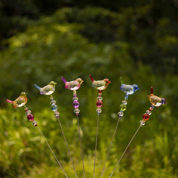 Set of 6 Assorted Color 21" Long Multicolor Acrylic Sparrow Pot Stakes