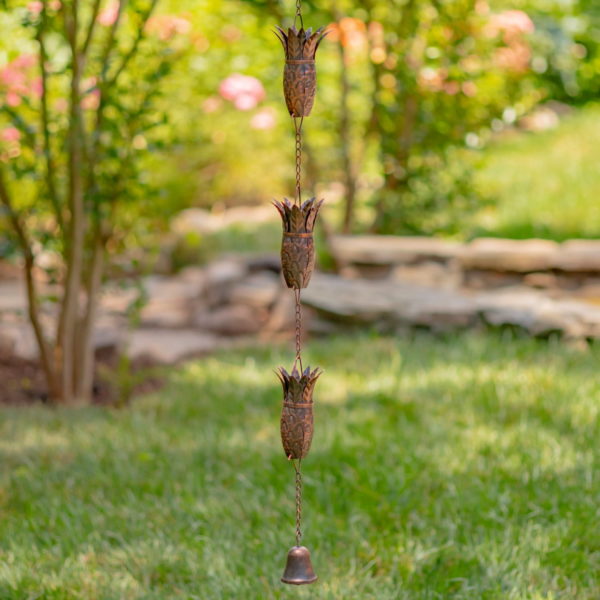 76.5 inch long iron decorative rain chain with pineapples in antique bronze finish
