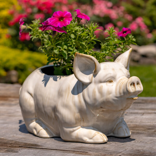 13" Hand Painted Ceramic Pig Planter