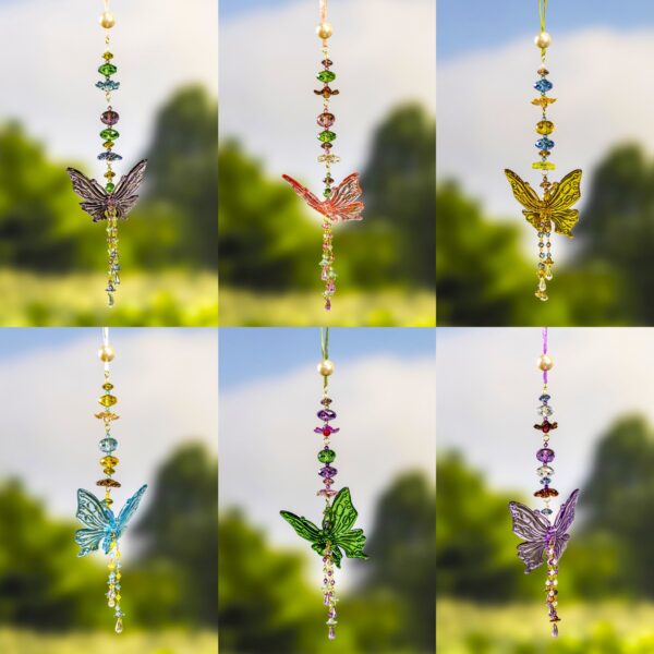 Set of 6 Assorted Acrylic Butterfly Ornaments with Dangling Beads