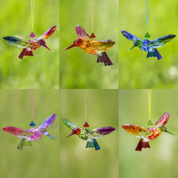 Six Acrylic Hummingbirds - in Multi-Colored Finishes with Strings and Beading