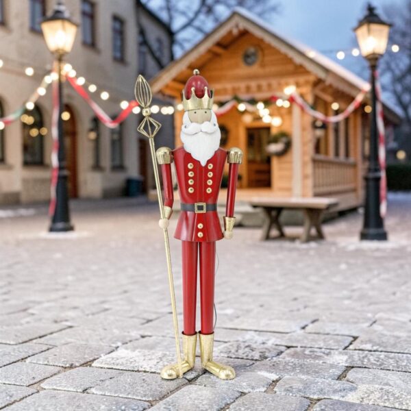 4.5ft Tall Metal Christmas King Figurine with Gold Ceremonial Staff