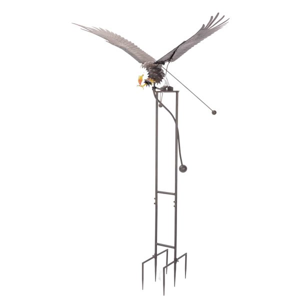 Eagle rocking stake with white background showing wings, body and stand of the stake